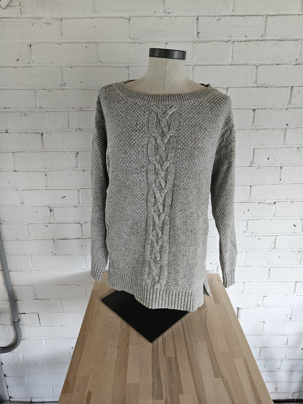 Tommy Hilfiger Grey Cable Knit Drop Shoulder Pullover Sweater - Women's Large